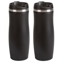 2x Thermosbekers/warmhoudbekers zwart 400 ml Zwart