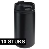 10x Thermosbekers/warmhoudbekers metallic zwart 290 ml Zwart