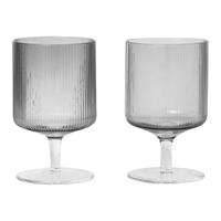fermliving Ferm Living Ripple Wine Glases Set of 2 Smoked grey