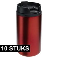 10x Thermosbekers/warmhoudbekers metallic rood 290 ml Rood