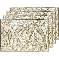 Decoris 4x Gouden bladeren placemats 30 x 45 cm rechthoek Goudkleurig