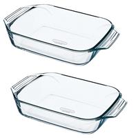 Pyrex 2x Glazen ovenschalen 1,4 en 4 liter Transparant