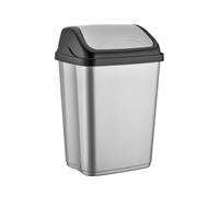 Zilver/zwarte afvalemmer/vuilnisbak met deksel 50 liter Multi