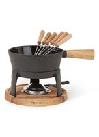 boskaholland Boska Fondue Pro Set L, Käsefondue, Fondue-Set, Fonduetopf, Gusseisen, Eichenholz, Edelstahl, Schwarz, 1.5 L, 853551