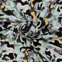 viscose poplin met zwart grijs mint mais groen camouflage print