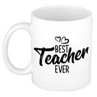 Best Teacher Ever Mok / Beker Wit Met Hartjes - 300 Ml - Cadeau Juf / Meester / Leraar / Lerares