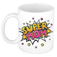 Super Mom Cadeau Koffiemok / Theebeker Wit Met Sterren - 300 Ml - Keramiek - Moederdag - Cadeau / Bedankje Mom