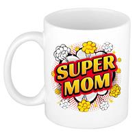 Super Mom Cadeau Mok / Beker - Wit - Retro Stijl / Popart - Cadeau Voor Mama / Moederdag