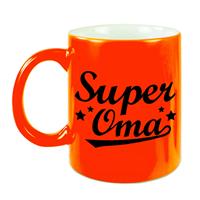 Super Oma Tekst Cadeau Mok / Beker - 330 Ml - Neon Oranje - Kado Koffiemok / Theebeker