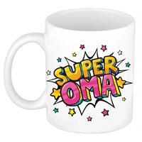 Super Oma Cadeau Koffiemok / Theebeker Wit Met Sterren - 300 Ml - Keramiek - Moederdag - Cadeau / Bedankje Oma