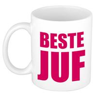 Beste Juf In Roze Blokletters Cadeau Koffiemok / Theebeker 300 Ml - Verjaardag / Bedankje - Cadeau Juffrouw