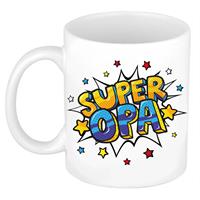 Super Opa Cadeau Koffiemok / Theebeker Wit Met Sterren - 300 Ml - Keramiek - Cadeau / Bedankje Aan Opa