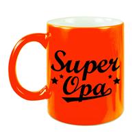 Super Opa Tekst Cadeau Mok / Beker - 330 Ml - Neon Oranje - Kado Koffiemok / Theebeker