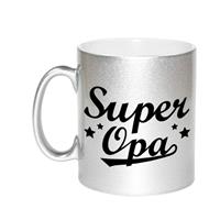 Super Opa Tekst Cadeau Mok / Beker - 330 Ml - Zilverkleurig - Kado Koffiemok / Theebeker