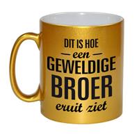 Dit Is Hoe Een Geweldige Broer Eruitziet Cadeau Koffiemok / Theebeker - Goudkleurig - 330 Ml - Verjaardag / Bedankje