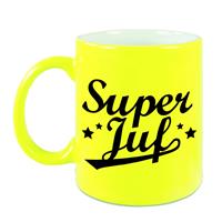 Super Juf Cadeau Mok 330 Ml - Neon Geel - Juffendag/ Einde Schooljaar Cadeau