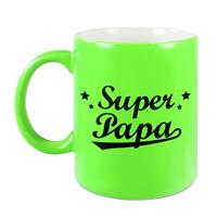 Super Papa Tekst Cadeau Mok / Beker - Neon Groen - 330 Ml - Verjaardag / Vaderdag