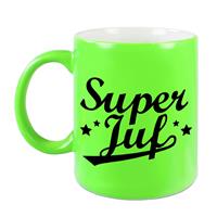 Super Juf Cadeau Mok 330 Ml - Neon Groen - Juffendag/ Einde Schooljaar Cadeau