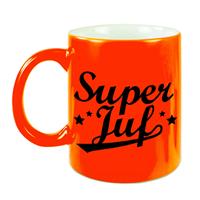 Super Juf Cadeau Mok 330 Ml - Neon Oranje - Juffendag/ Einde Schooljaar Cadeau