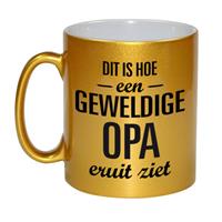 Dit Is Hoe Een Geweldige Opa Eruitziet Cadeau Koffiemok / Theebeker - Goudkleurig - 330 Ml - Verjaardag / Bedankje