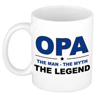 Opa The Man The Myth The Legend Cadeau Mok / Beker Wit - 300 Ml - Verjaardag - Kado Koffiemok / Theebeker