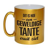 Dit Is Hoe Een Geweldige Tante Eruitziet Cadeau Koffiemok / Theebeker - Goudkleurig - 330 Ml - Verjaardag / Bedankje