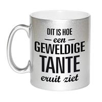 Dit Is Hoe Een Geweldige Tante Eruitziet Cadeau Koffiemok / Theebeker - Zilverkleurig - 330 Ml - Verjaardag / Bedankje