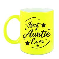 Best Auntie Ever Cadeau Mok / Beker - Neon Geel - 330 Ml - Verjaardag / Bedankje Tante