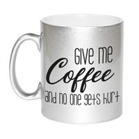 Zilveren Give Me Coffee Cadeau Mok / Beker - 330 Ml - Keramiek - Koffiemok Voor De Koffieliefhebber