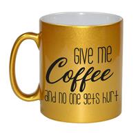 Gouden Give Me Coffee Cadeau Mok / Beker - 330 Ml - Keramiek - Koffiemok Voor De Koffieliefhebber