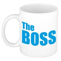 The Boss Cadeau Koffiemok / Theebeker Wit Met Blauwe Blokletters - 300 Ml - Keramiek - Fun Tekst Beker / Cadeaumok