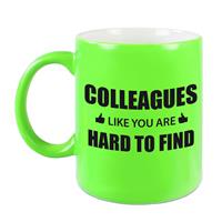 Personeel / Werknemer Cadeau Mok Neon Groen / Colleagues Like You Are Hard To Find - Collega Bedankt Cadeau