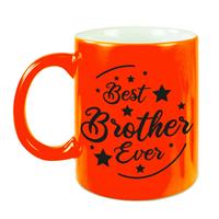 Best Brother Ever Cadeau Mok / Beker - Neon Oranje - 330 Ml - Verjaardag / Bedankje - Kado Voor Broer / Broertje