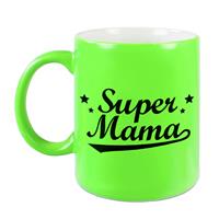 Super Mama Tekst Cadeau Mok / Beker - Neon Groen - 330 Ml - Moederdag / Verjaardag