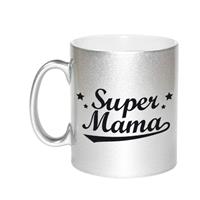 Super Mama Tekst Cadeau Mok / Beker - Zilverkleurig - Moederdag - 330 Ml - Kado Koffiemok / Theebeker