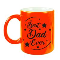 Best Dad Ever Cadeau Koffiemok / Theebeker - Neon Oranje - 330 Ml - Verjaardag / Vaderdag / Bedankje