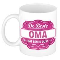De Beste Oma Cadeau Koffiemok / Theebeker Wit Met Roze Embleem - 300 Ml - Keramiek - Cadeaumok Verjaardag