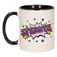 Sterkte Cadeau Koffiemok / Theebeker Wit En Zwart Met Sterren - 300 Ml - Keramiek - Cadeau Beker / Sterkte Mok