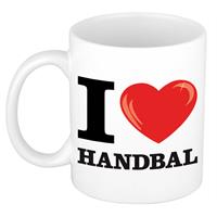 I Love Handbal Wit Met Rood Hartje Koffiemok / Beker 300 Ml - Keramiek - Cadeau Voor Sport / Handbal Liefhebber