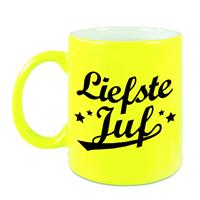 Liefste Juf Cadeau Mok 330 Ml - Neon Geel - Juffendag/ Einde Schooljaar Cadeau