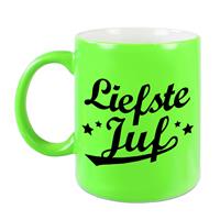 Liefste Juf Cadeau Mok 330 Ml - Neon Groen - Juffendag/ Einde Schooljaar Cadeau