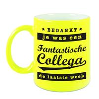 Collega Cadeau Mok / Beker Bedankt Je Was Een Fantastische Collega Laatste Week - Neon Geel - Afscheid / Pensioen Cadeau