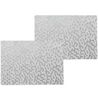 6x Stuks Stevige Luxe Tafel Placemats Stones Zilver 30 X 43 Cm - Met Anti Slip Laag En Pu Coating Toplaag