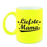 Liefste Mama Tekst Cadeau Mok / Beker - Neon Geel - 330 Ml - Moederdag / Verjaardag