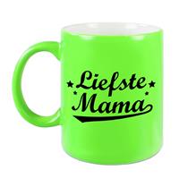 Liefste Mama Tekst Cadeau Mok / Beker - Neon Groen - 330 Ml - Moederdag / Verjaardag