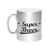 Super Broer Tekst Cadeau Mok / Beker - 330 Ml - Zilverkleurig - Kado Koffiemok / Theebeker