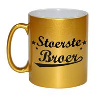 Stoerste Broer Tekst Cadeau Mok / Beker Met Sterren - 330 Ml - Goudkleurig - Kado Koffiemok / Theebeker