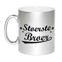 Stoerste Broer Tekst Cadeau Mok / Beker Met Sterren - 330 Ml - Zilverkleurig - Kado Koffiemok / Theebeker