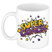 Super Coach Cadeau Koffiemok / Theebeker Wit Met Sterren - 300 Ml - Keramiek - Cadeau / Bedankje Coach