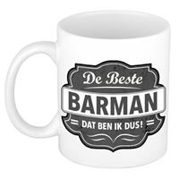 De Beste Barman Cadeau Koffiemok / Theebeker Wit Met Grijs Embleem - 300 Ml - Keramiek - Cadeaumok Barman / Bartender